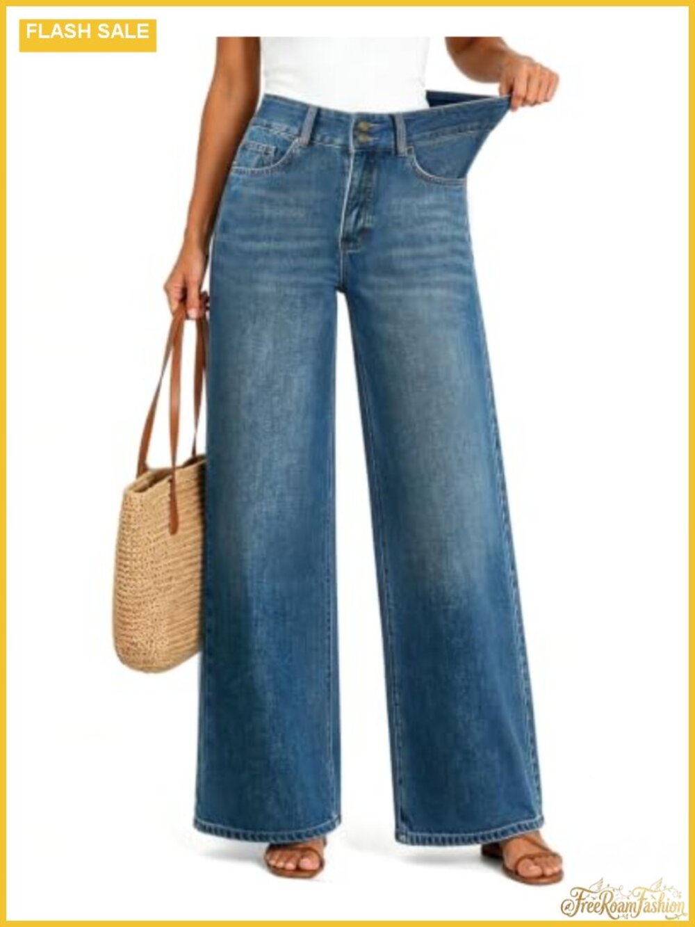 Womens High Waisted Wide Leg Jeans Stretchy Baggy Pants Trendy Fit